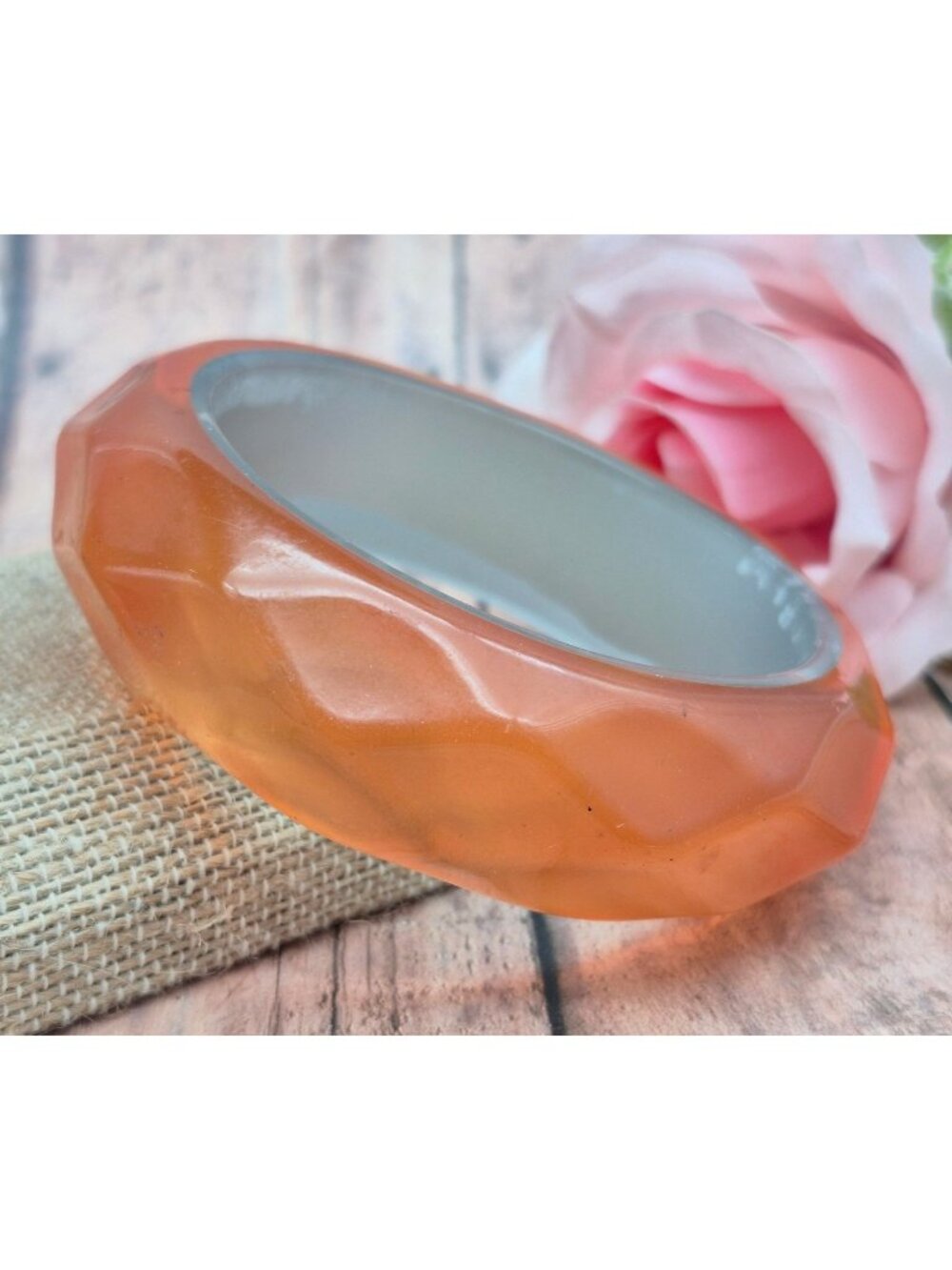 Chunky Orange Faceted Lucite Bangle Bracelet Statement Piece Retro Look